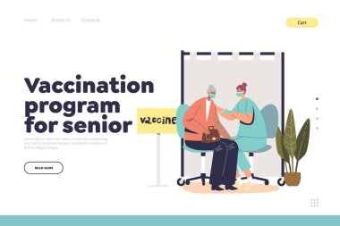 Yaşlı bir bayanla iniş sayfası için aşı programı klinikte aşılandı.