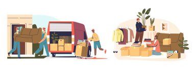 Taşındıktan sonra eşyaların paketlenip, yüklenip boşaltıldığı ev taşınması