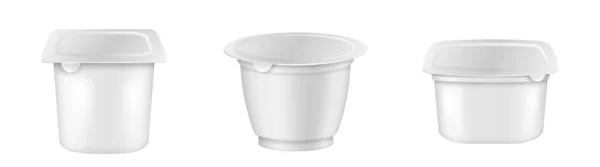 Реалистичная белая чашка ванна пищевой пластиковый контейнер для десерта, йогурта, мороженого, сметаны или закуски — стоковый вектор
