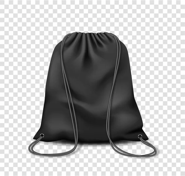 リュックブラックモックアップバッグ。白い背景に文字列のナッパック孤立ポーチ — ストックベクタ