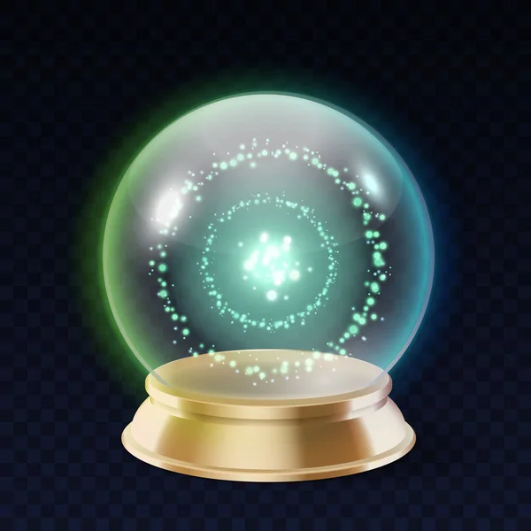 Волшебный хрустальный шар с мистическим изумрудным сиянием. Графический магический кристаллический шар — стоковый вектор