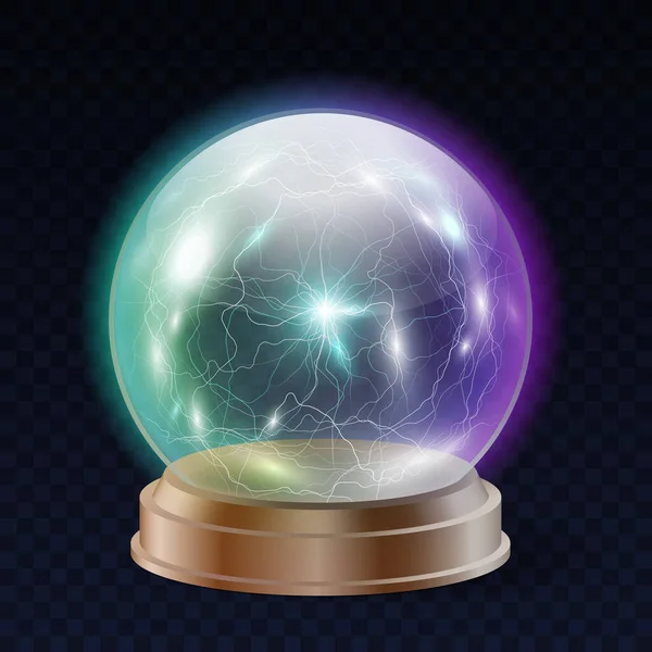 Синий блестящий плазменный шар. Волшебный энергетический кристаллический шар с энергетическими венами из центра изолированы — стоковый вектор