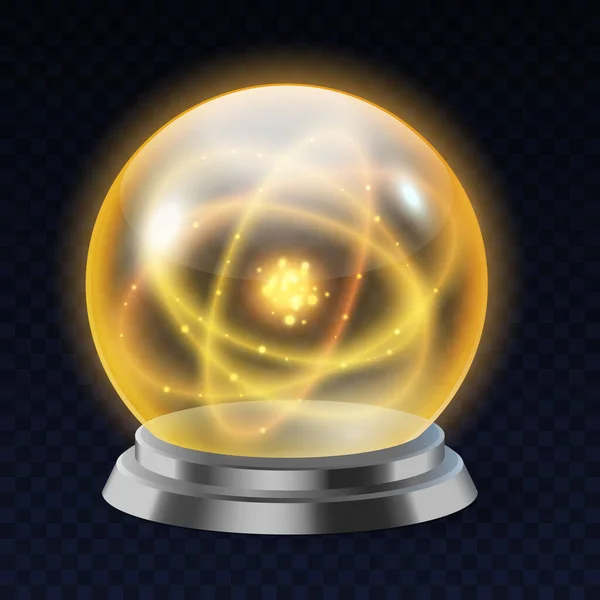 Хрустальный магический шар реалистичен с светящейся энергетической сферой и блестящей молнией. Духовный стеклянный шар — стоковый вектор