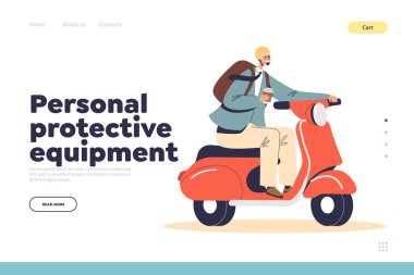 Motosiklet süren bir adamın iniş sayfası kişisel koruyucu ekipman konsepti