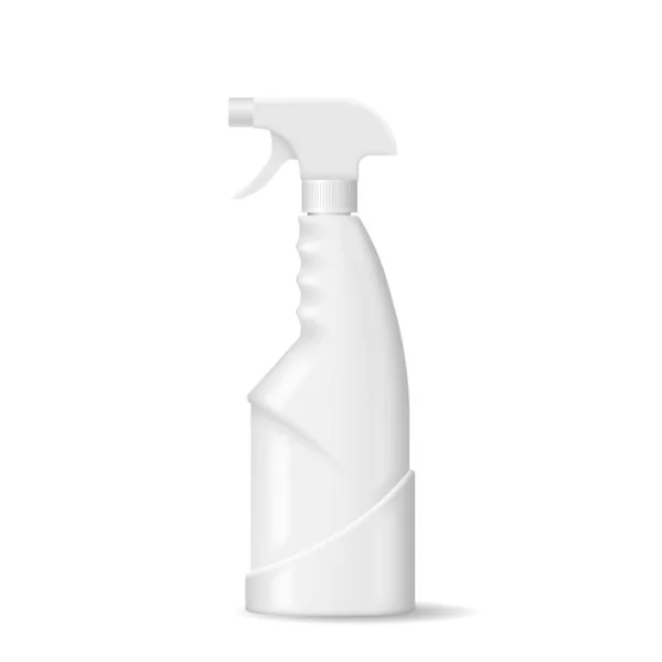 Spray bottiglia modello 3d mockup. Realistico contenitore in plastica bianca con nebulizzatore e pistola — Vettoriale Stock
