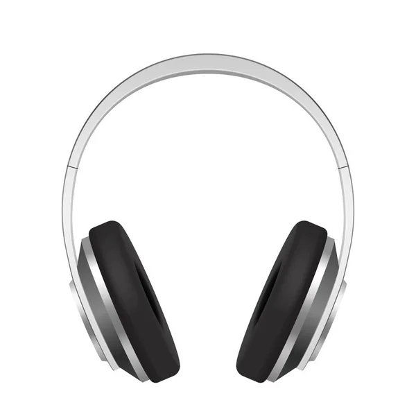 Écouteurs réalistes. Casque en argent vue de face. gadget audio avec haut-parleur, écouteurs mobiles sans fil — Image vectorielle