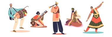Hintli sanatçılar, müzisyenler, geleneksel müzik enstrümanları ve dansçılar.