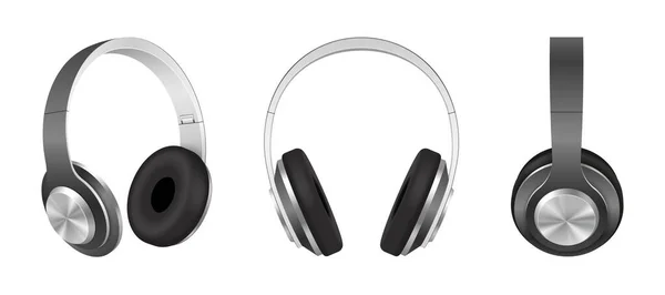 Schwarze realistische Kopfhörer Gaming-Headset-Kollektion. Audio-elektronisches Gerät anhören — Stockvektor