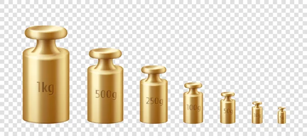 Kg hmotnost kalibrační hmotnost zlatý kov realistické sady. Izolovaný zlatý chrom — Stockový vektor