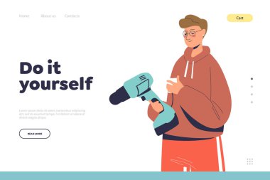 Nalbur dükkanında matkap alan adamla iniş sayfası konseptini kendin yap.