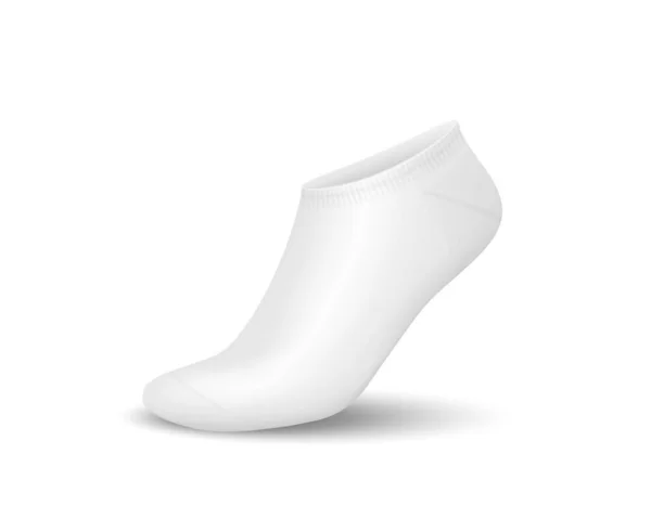 Alacsony vágású fehér zokni 3D-s modell. Negyedik csúszásmentes zokni reális elszigetelt fehér háttér sablon — Stock Vector