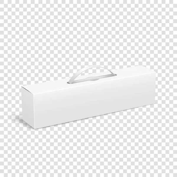 Caja blanca con mango maqueta. Plantilla de cartón o paquete de plástico aislado — Vector de stock