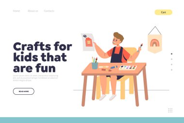 Sanat dersi sırasında küçük bir çocuğun resim çizdiği çocuk iniş sayfası konsepti için komik zanaat aktivitesi