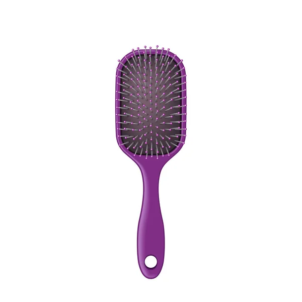 Lila Haarbürste für die tägliche Haarpflege und das Bürsten. Friseur Werkzeug Kunststoff Kamm-Symbol — Stockvektor