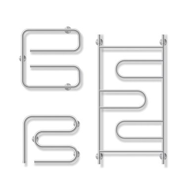 Ev banyosu ve tuvalet için havlu korkulukları. Çelik boruları, krom radyatörleri olan kurutucu.