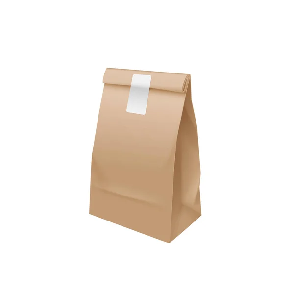 Takeout cibo artigianato modello di pacchetto. Mockup sacchetto marrone per il pacchetto. Sacchetto di fast food da asporto realistico — Vettoriale Stock