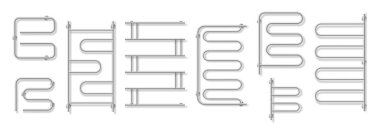 Havlu ısıtıcısı seti, gerçekçi bobin kurutma makinesi banyo aksesuarları. Kurutmak için metal radyatörler