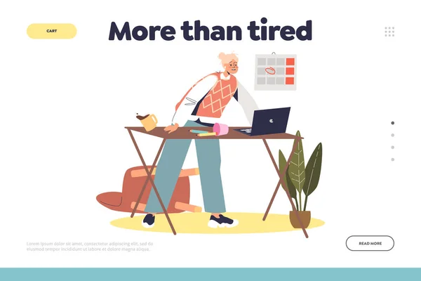 Conceito mais do que cansado de landing page com mulher com raiva sofrem de burnout no local de trabalho —  Vetores de Stock