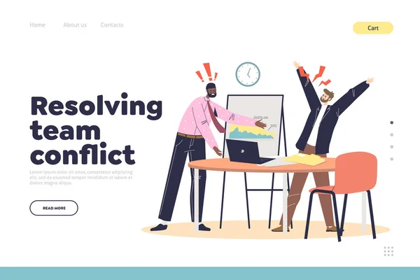 Resolving team conflict concept of landing page of angry businesspeople shouting — Stock Vector