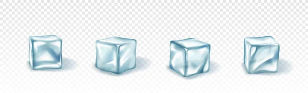 Cubos de gelo azuis. Água fresca congelada fria em forma quadrada. Pedaços de bloco realista para coquetel —  Vetores de Stock