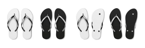 Flip flop realista conjunto isolado no fundo branco. Modelo 3d realista de chinelos de praia de verão — Vetor de Stock