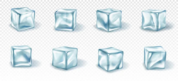 Cubos de gelo. Água gelada transparente realista para álcool e bebidas para resfriamento — Vetor de Stock