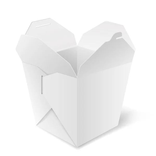 Caixa branca para comida chinesa, arroz. Embalagem de papel realista para comida japonesa asiática — Vetor de Stock