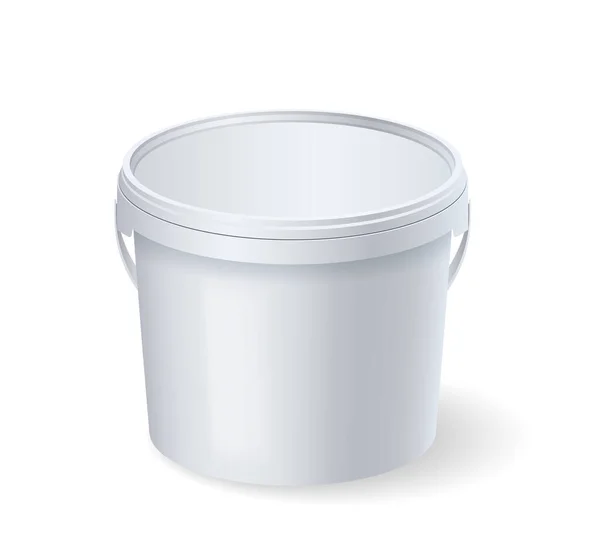 Balde branco vazio com tampa vista lateral mockup para sorvete, iogurte, maionese, tinta ou massa de vidraceiro — Vetor de Stock