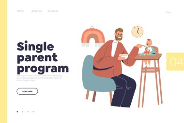 Tek ebeveyn programının iniş sayfası. Babası yeni doğmuş çocuğu beslenme formülüyle besliyor.