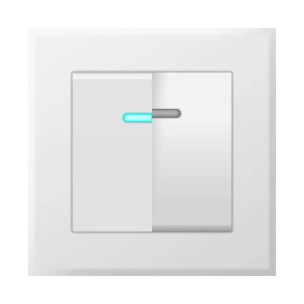 Interruptor de pared. Electricidad eléctrica apagada y conectada con indicador azul — Archivo Imágenes Vectoriales