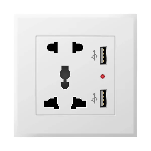 Prise de courant, prise électrique réaliste pour prises électriques et électricité pour différents types — Image vectorielle