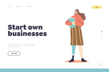 Küçük işletme sahibinin gülümsediği genç bir bayanla iniş sayfası oluşturmaya başla.