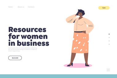 İniş sayfası konseptinde kendine güvenen Afro-Amerikan iş kadınıyla kadın için kaynak