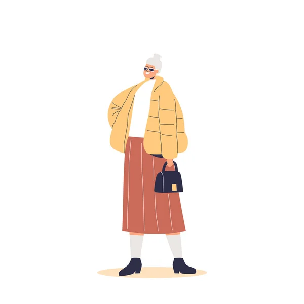 Stylish hipster senior lady with fashionable handbag and wearing trendy sunglasses — Archivo Imágenes Vectoriales