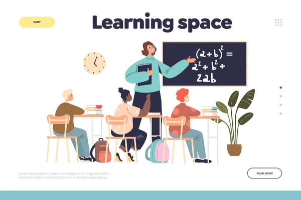 Learning space concept of landing page with school teacher and class in classroom on lesson — Stockvektor
