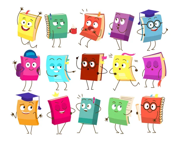 Komik kitap karakterleri, maskotlar, çizgi film setleri. Gülen yüzleri, kolları ve bacakları olan çocuksu kitaplar.