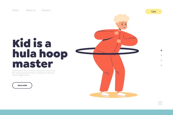 Kid hulahoop master concept of landing page με αγόρι που παίζει με hula hoop — Διανυσματικό Αρχείο