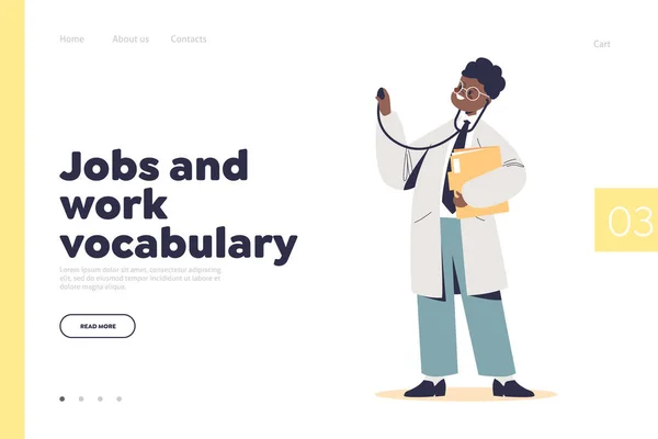 Concetto Vocabolario Lavoro Lavoro Landing Page Con Medico Del Bambino — Vettoriale Stock