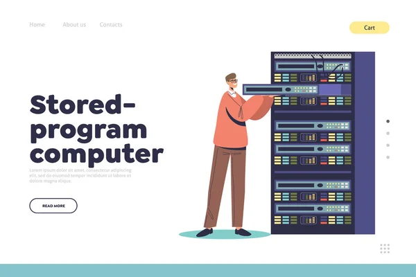 Conceito Computador Programa Armazenado Página Destino Com Administrador Serviço Trabalhando — Vetor de Stock