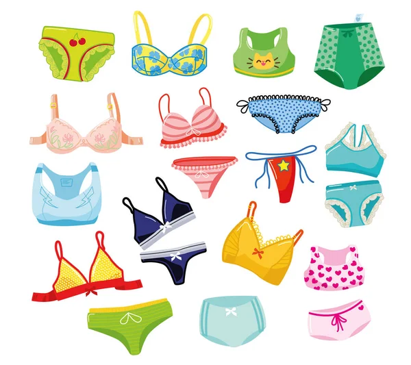 Types Women's Panties Bras Set Underwear Vector Illustration Stock