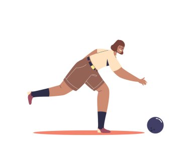Aktif kız bowling oynuyor. Genç bir kadın bovling kulübünde kapalı alanda top atmaktan hoşlanıyor, beyazlara izole edilmiş. Hobi ve eğlence konsepti. Çizgi film düz vektör çizimi