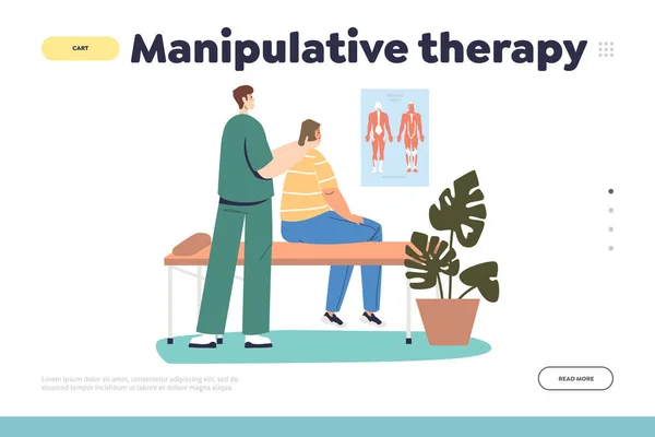 Manipulativ Terapi Koncept Landningssida Med Manliga Kiropraktor Gör Rehabilitering Massage — Stock vektor