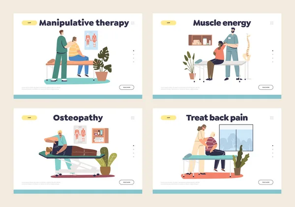 Osteopata Manuale Terapeuta Medico Massaggio Pazienti Concetto Pagine Destinazione Modello — Vettoriale Stock