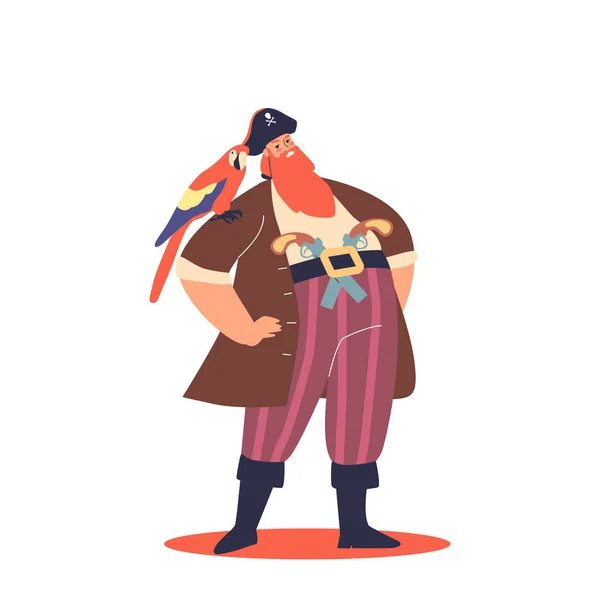 Карикатурный Пират Двумя Пистолетами Попугаем Плече Смешной Пиратский Моряк Капитанской — стоковый вектор