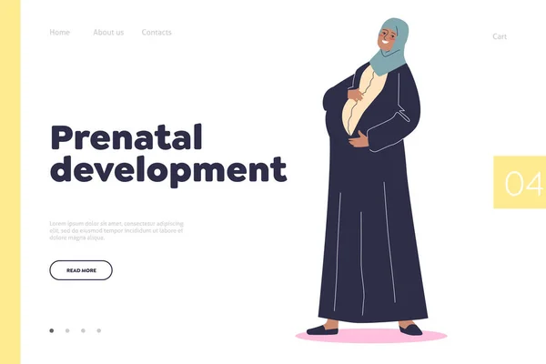 Prenatal Development Concept Landing Page Arab Woman Pregnant Young Muslim — Stock Vector