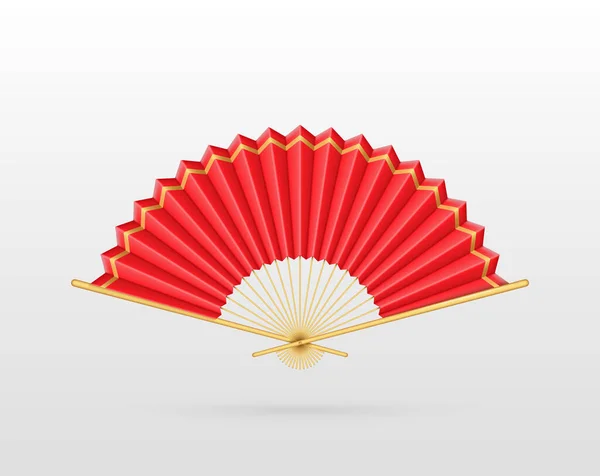 Papier Ventilateur Traditionnel Chinois Japonais Design Réaliste Bambou Isolé Sur — Image vectorielle