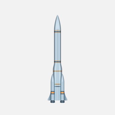 Uzay gemisi roketi, şeffaf arka planda izole edilmiş gerçekçi uzay mekiği şablonu. Uzay ve evren keşfi için ışınlama. Üç boyutlu uzay aracı. Vektör illüstrasyonu