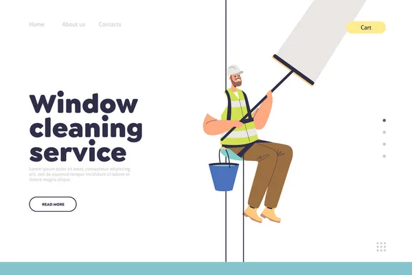 Window Cleaning Service Concept Landing Page Washer Clean Glass Wall — Stock Vector