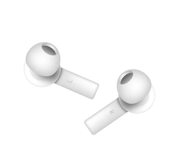 Portable Earphones Listen Music White Audio Headset Isolated Realistic Stereo — Stock vektor