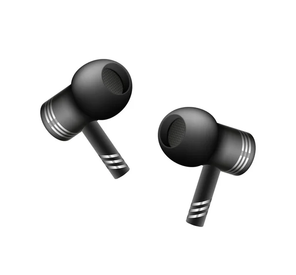 Czarne Słuchawki Realistyczne Bluetooth Airpods Słuchując Audio Elektroniczne Urządzenie Izolowane — Wektor stockowy